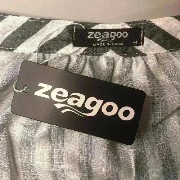 Zeagoo Button Down V Neck Tie Knot Cotton Long Sleeve Casual Blouse Size Medium - Picture 11 of 16